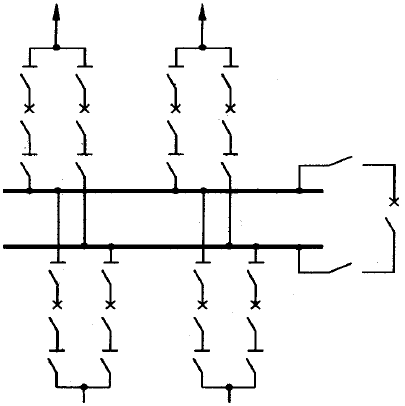 Double-breaker double-busbar wiring