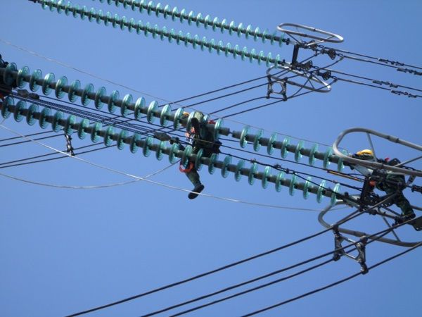 Insulators on a transmission tower